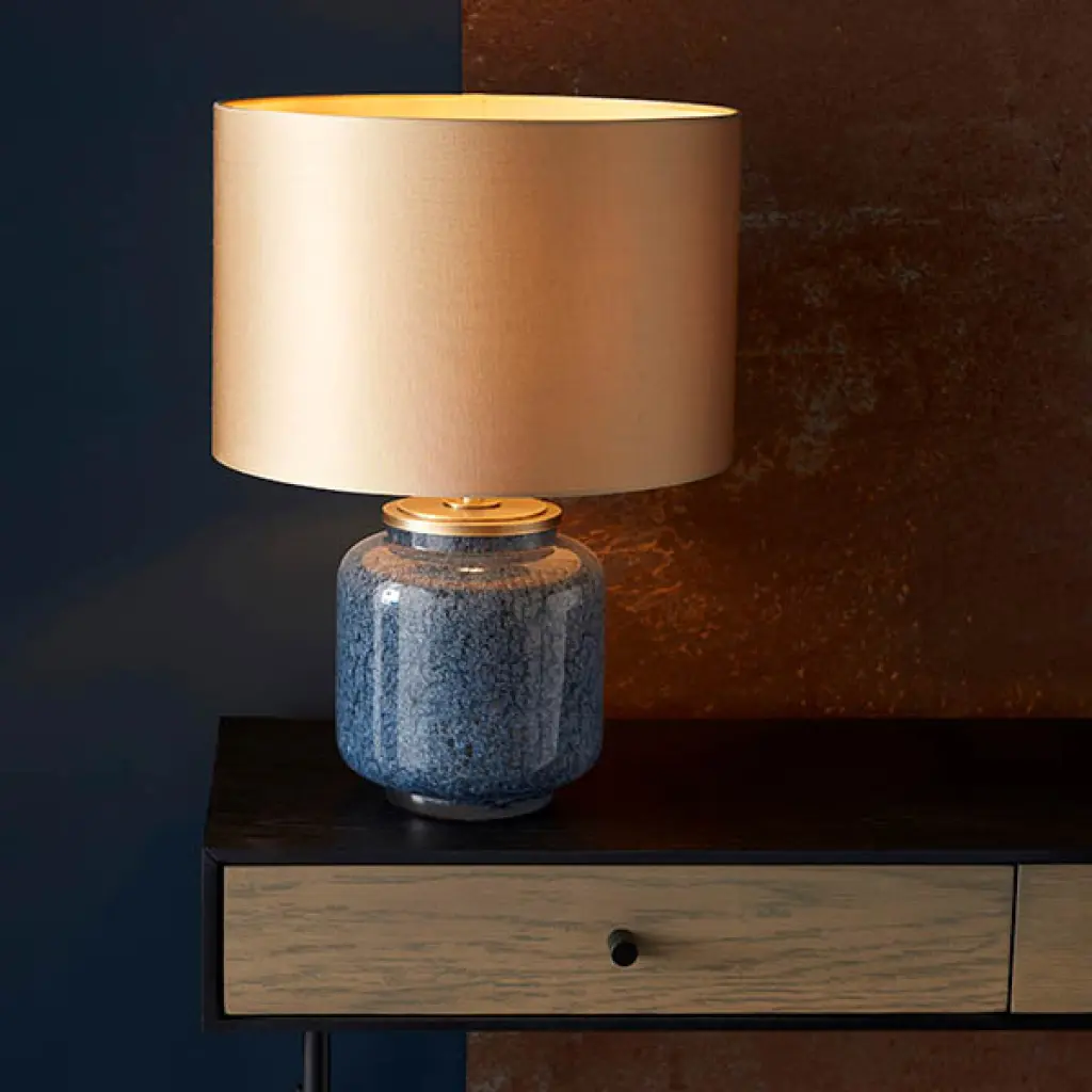 Glass Table Lamp in Colbalt C/W Shade
