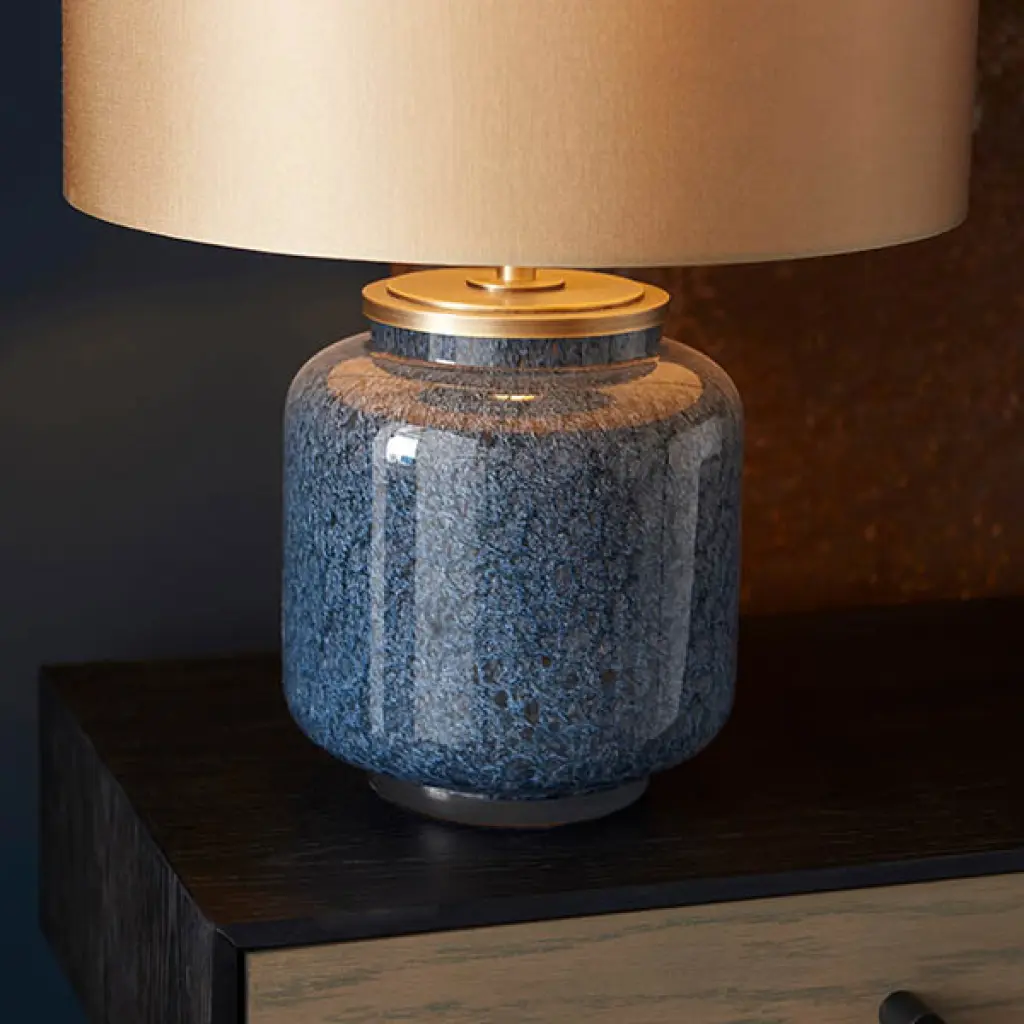 Glass Table Lamp in Colbalt C/W Shade