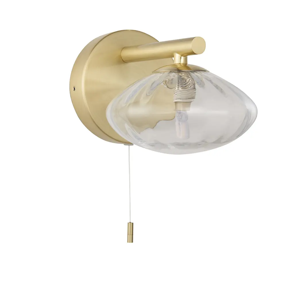 Classic Brushed Gold & Ribbed Glass Wall Light IP44