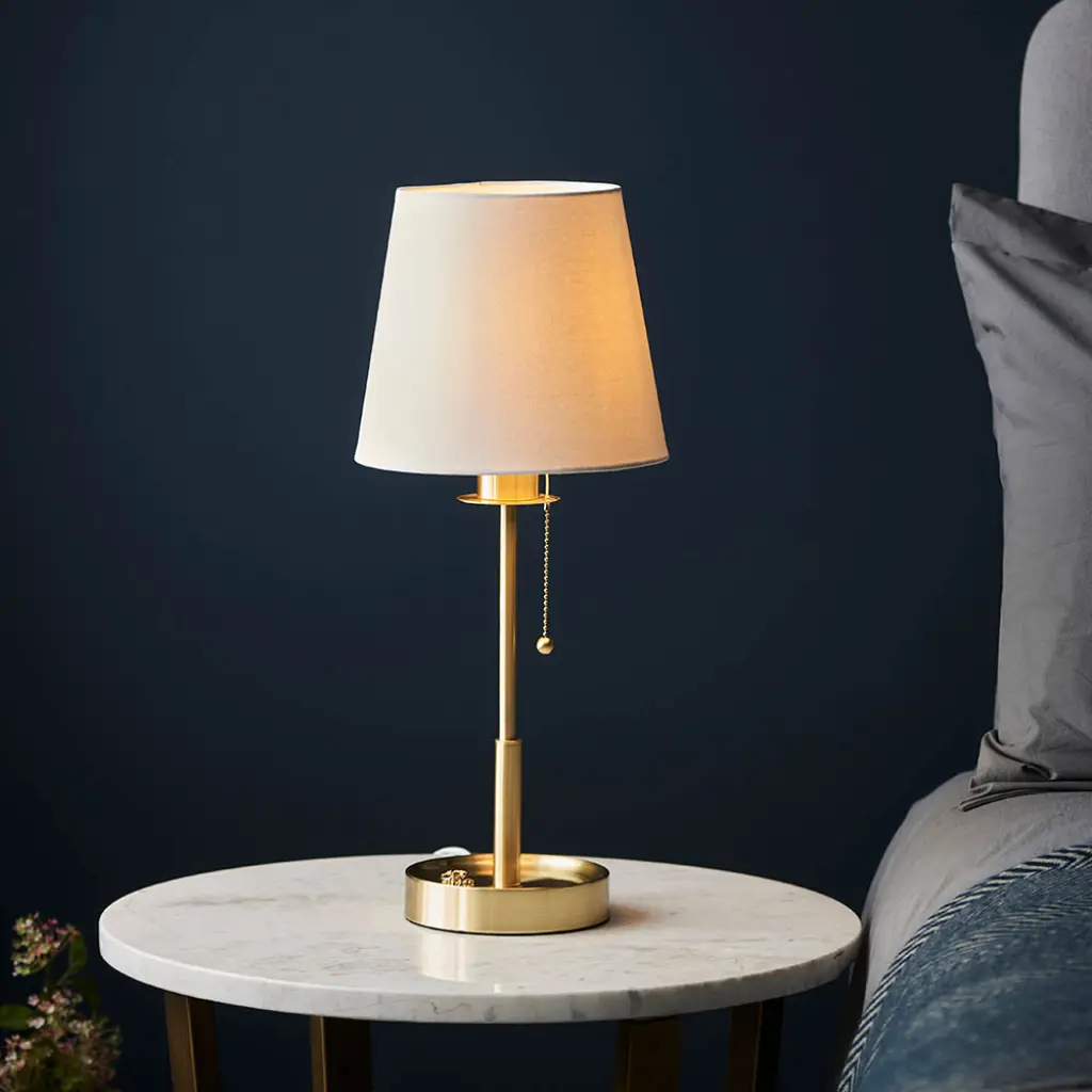 Roe Satin Brass Table Lamp C/W Shade
