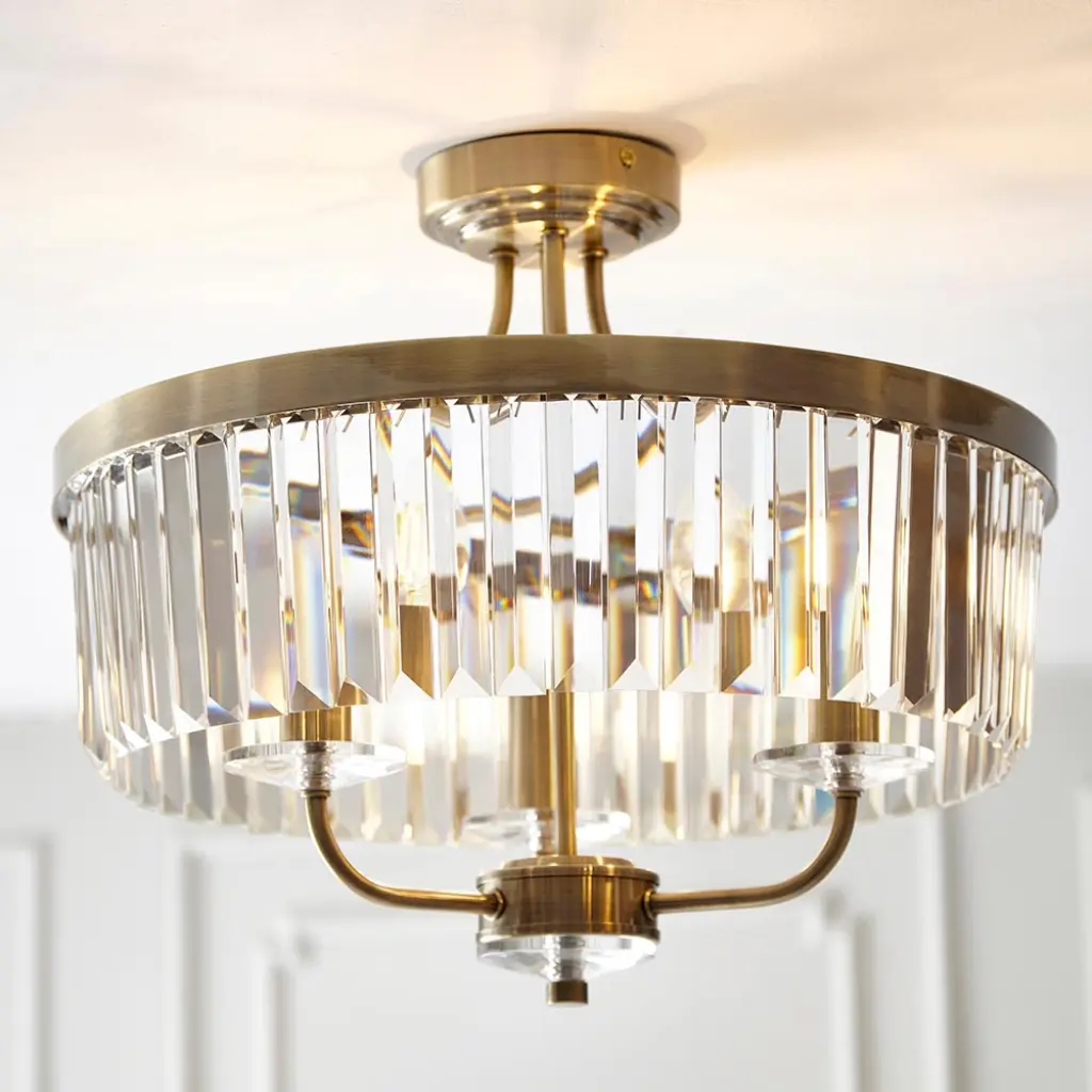 Carol 3 Light Antique Brass Semi Flush