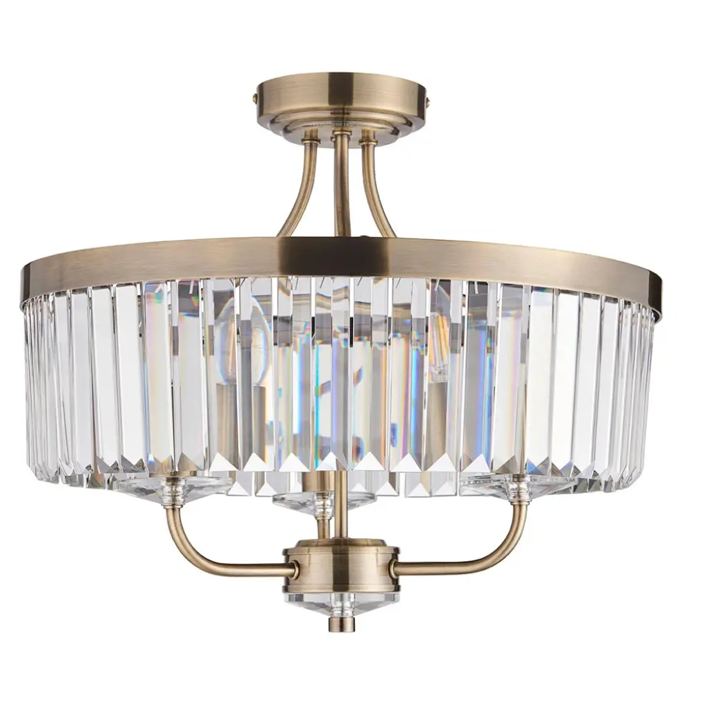 Carol 3 Light Antique Brass Semi Flush