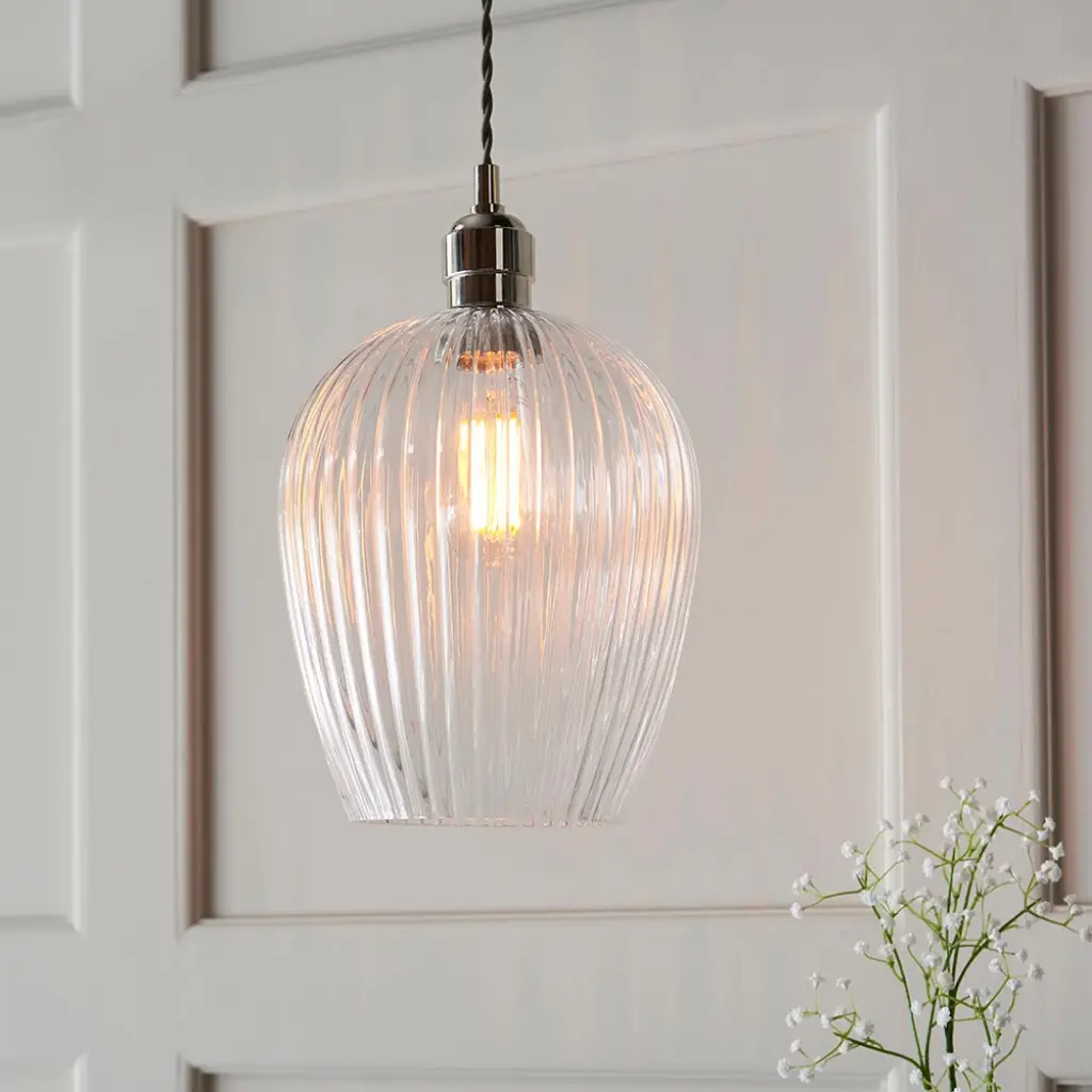 Molly Small Ribbed Glass & Nickel Pendant