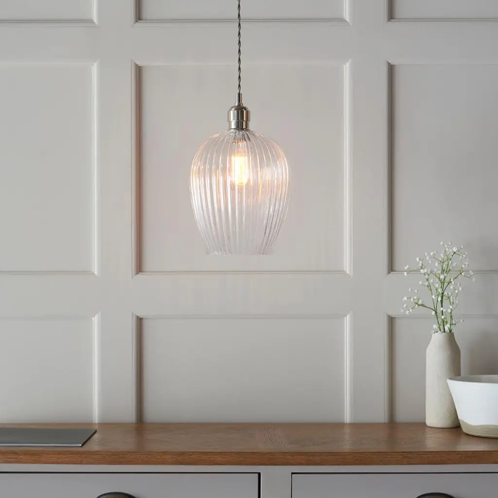 Molly Small Ribbed Glass & Nickel Pendant