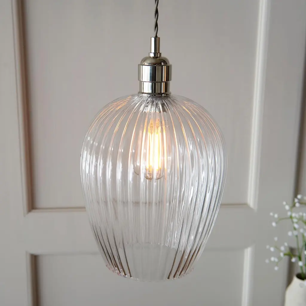Molly Small Ribbed Glass & Nickel Pendant