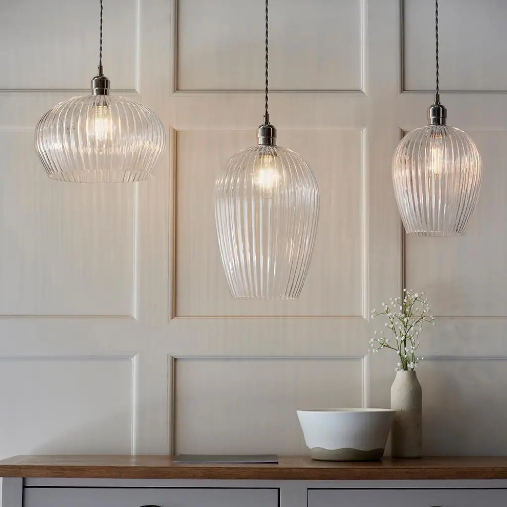 Molly Small Ribbed Glass & Nickel Pendant