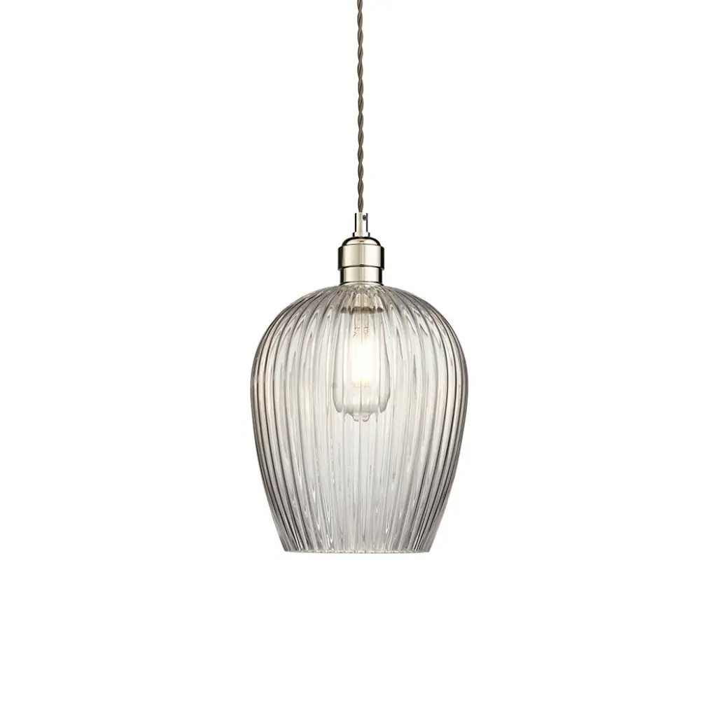 Molly Small Ribbed Glass & Nickel Pendant