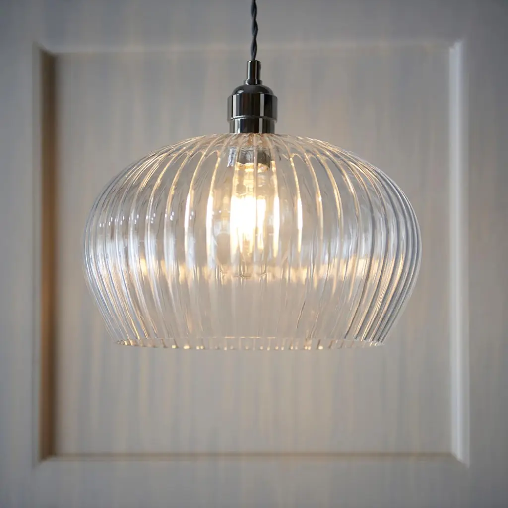Molly Ribbed Glass Bowl Pendant