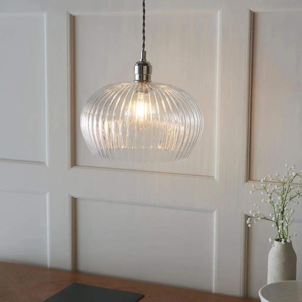 Molly Ribbed Glass Bowl Pendant
