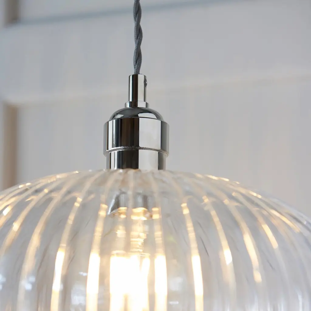 Molly Ribbed Glass Bowl Pendant