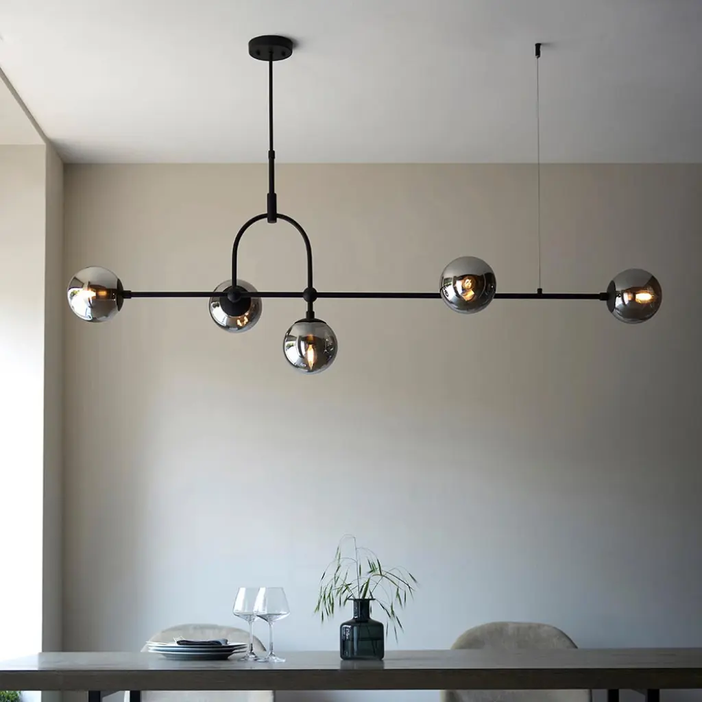 Erin 5 Light Black Linear Pendant Smoked Glass
