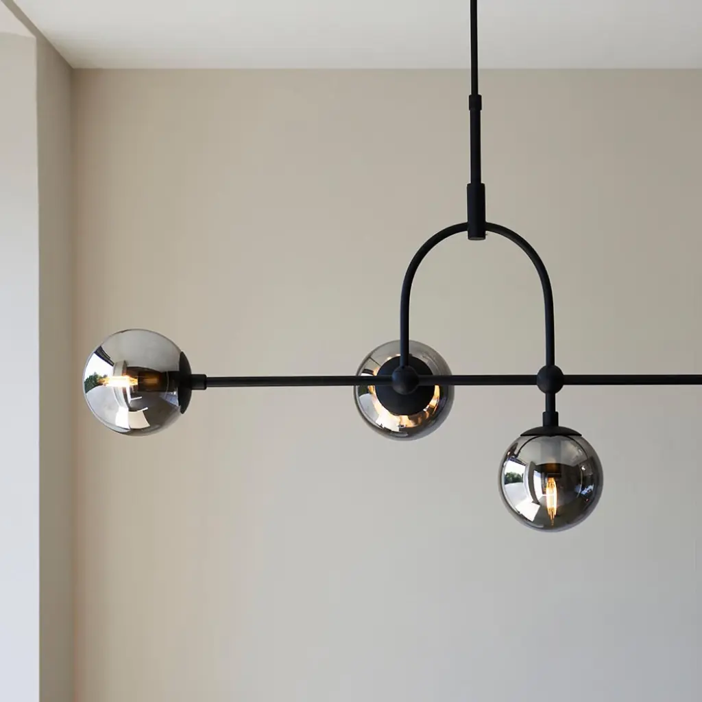 Erin 5 Light Black Linear Pendant Smoked Glass