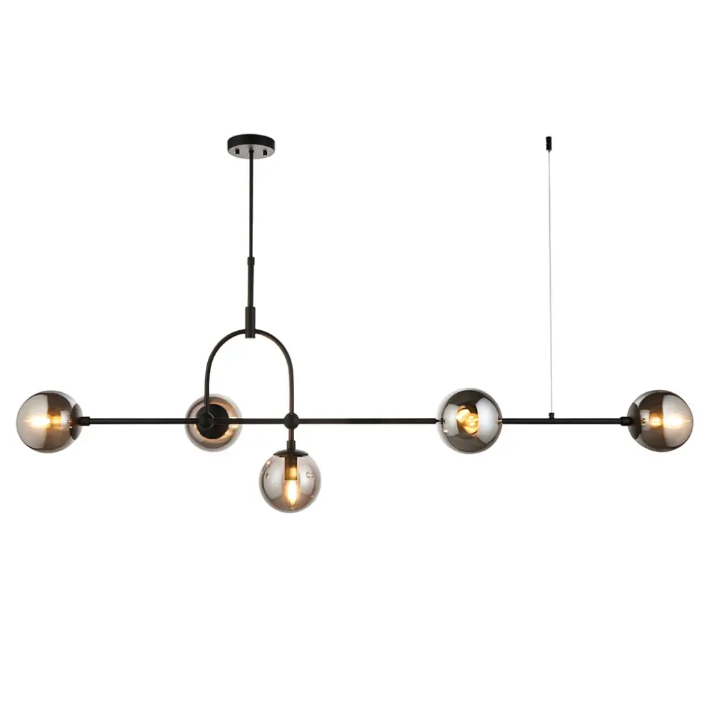 Erin 5 Light Black Linear Pendant Smoked Glass