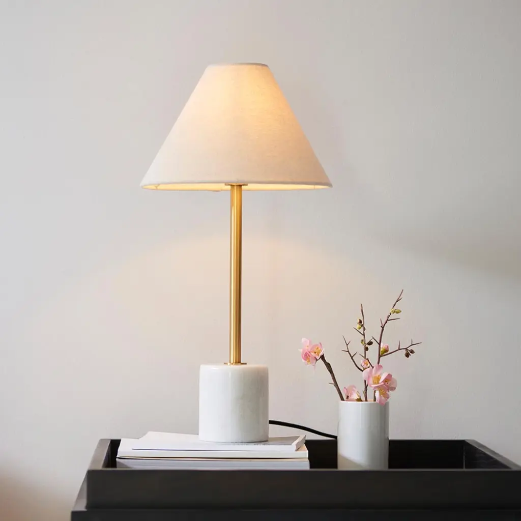 Ellie Aged Brass & Marble Table Lamp C/W Fabric Shade