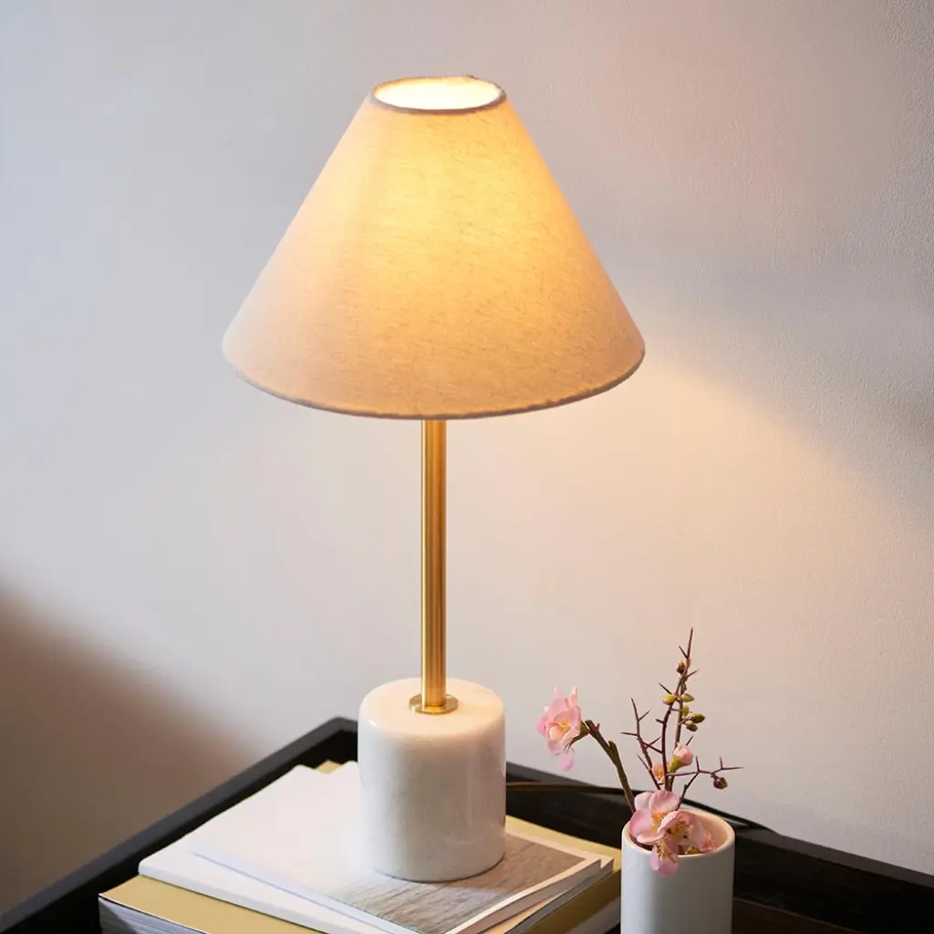 Ellie Aged Brass & Marble Table Lamp C/W Fabric Shade
