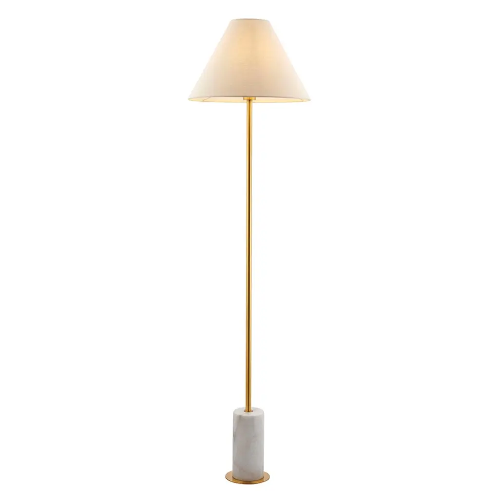 Ellie Aged Brass & Marble Floor Lamp C/W Fabric Shade