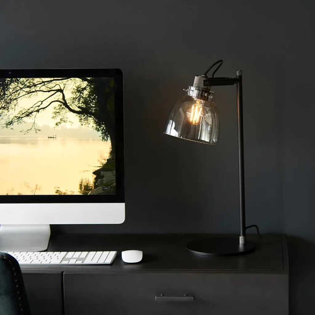 Belle Smoked Grey Table Lamp in Black Finish