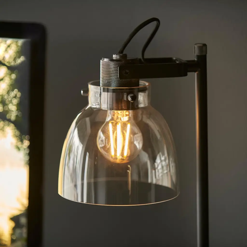 Belle Smoked Grey Table Lamp in Black Finish