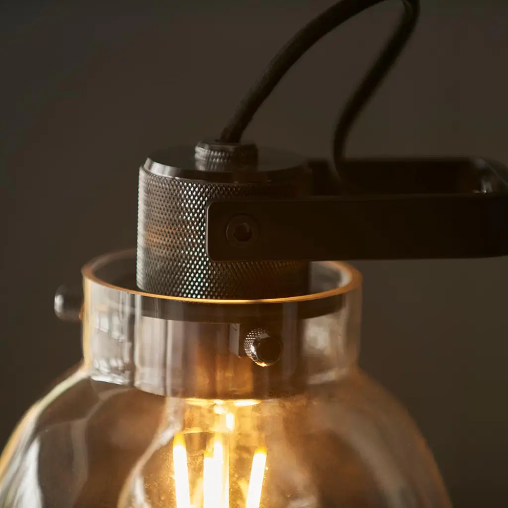 Belle Smoked Grey Table Lamp in Black Finish