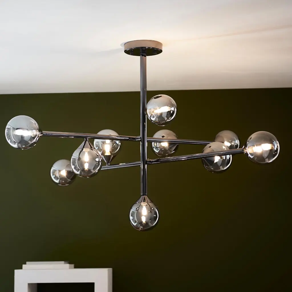 Eve 10 Light Black Chrome Pendant with Smoked Shades