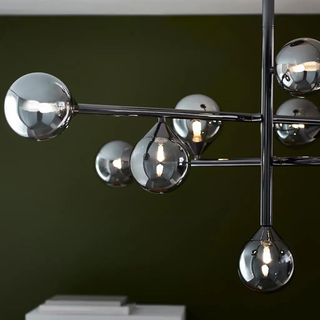 Eve 10 Light Black Chrome Pendant with Smoked Shades