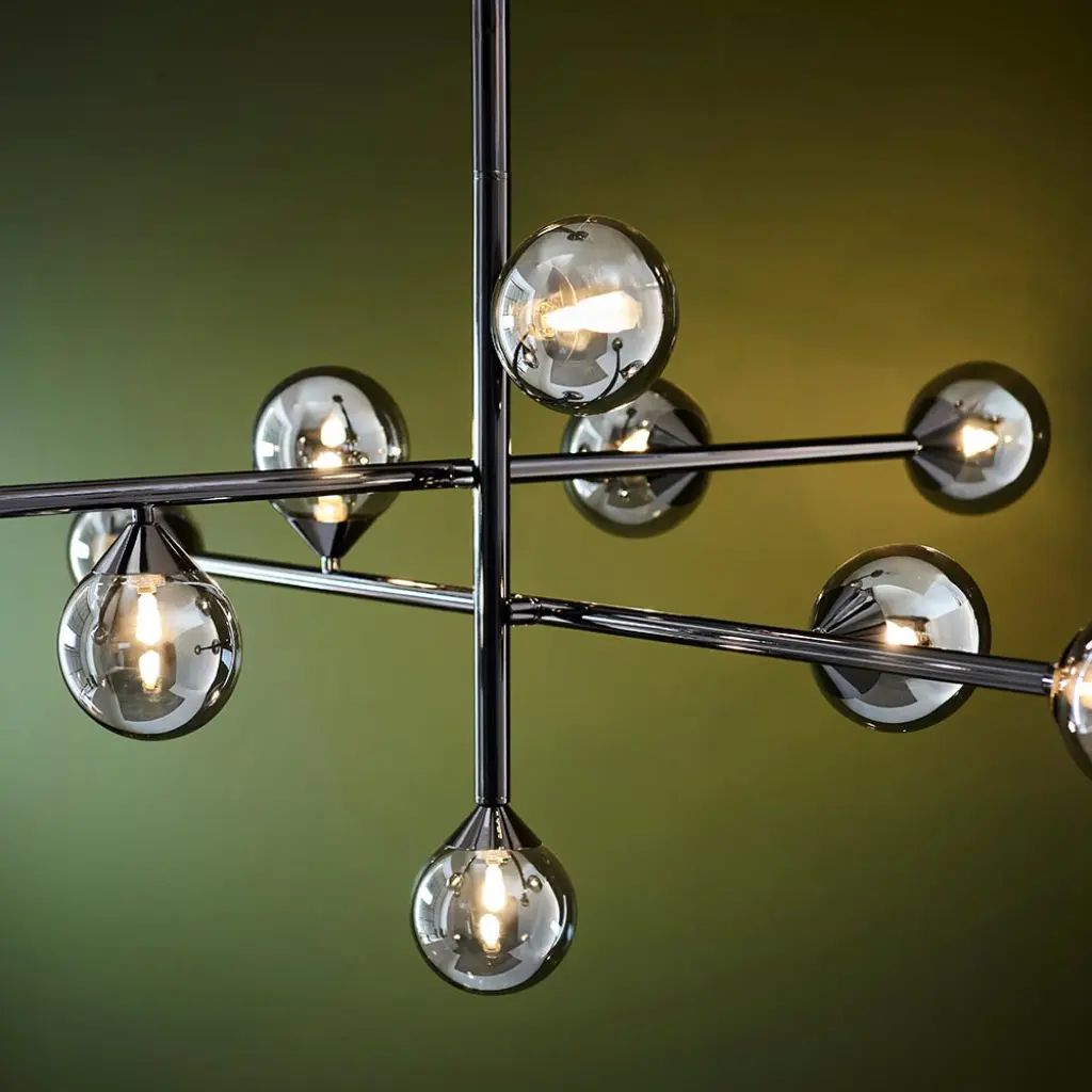 Eve 10 Light Black Chrome Pendant with Smoked Shades